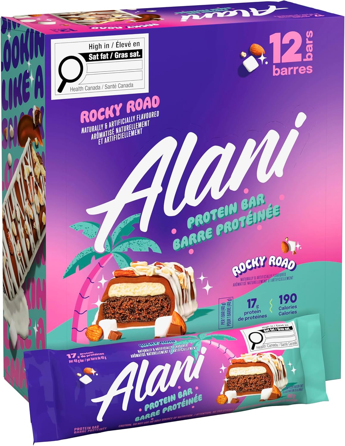 Alani Nu Protein Bars Rocky Road | High Protein Gluten-Free Bars | 16g Protein | Low-Sugar (7G) Low-Carb Healthy Snacks | 12 Individually Wrapped Bars