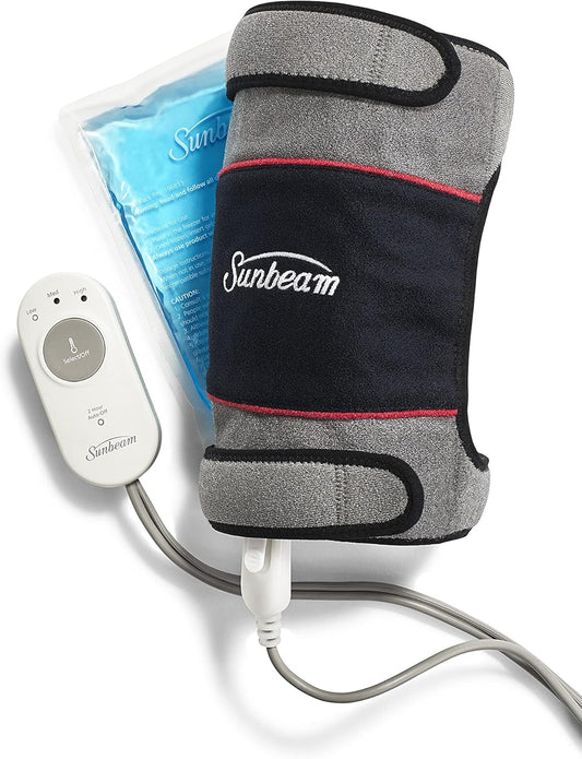 Sunbeam FlexTemp 冷熱關節敷帶,緩解疼痛,適用於肘部或膝蓋的冷熱療法,加熱墊,具有 3 種加熱設定和 2 小時自動關閉功能,灰色