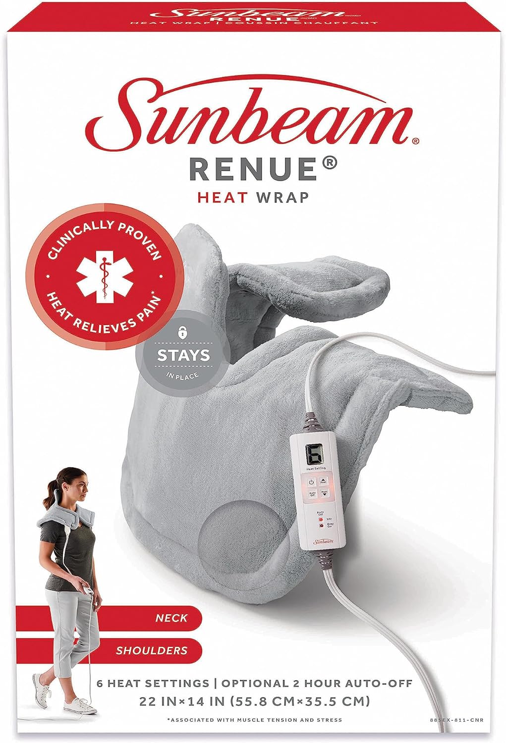 Sunbeam Renue Heat Wrap, Neck and Shoulder Tension Relief Heating Pad, Grey