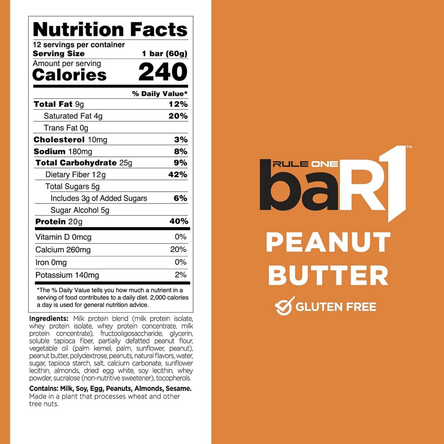 Rule 1 Bar1 12 pk Peanut Butter 1.59 lbs