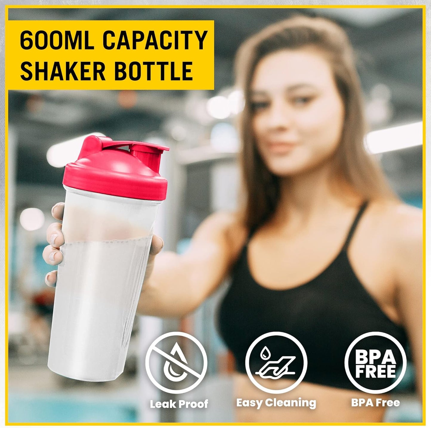 Everlast FIT 600ML 摇摇杯 - 防漏 - 摇摇杯带螺旋搅拌球,不含 BPA/DEHP,易于清洁,非常适合混合蛋白质奶昔。(红色)