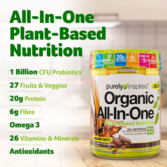 Purely Inspired Meal Replacement Shake, Vegan Protein Powder Purely Inspired Organic All In One Plant Based for Women & Men Organic Vegan Friendly, Chocolate (10 Servings)