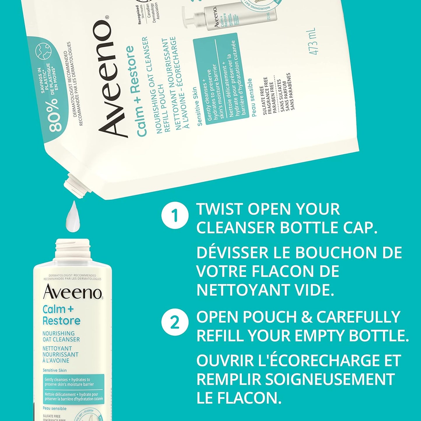 Aveeno Calm + Restore Nourishing Oat Facial Cleanser for Sensitive Skin, Gentle Gel Face Wash with Nourishing Oat & Calming Feverfew, Hypoallergenic, Fragrance- & Paraben-Free, 232mL (Packaging May Vary)
