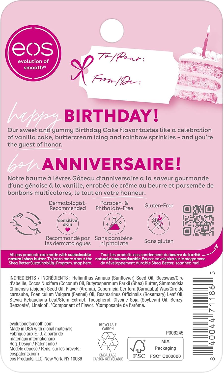 eos Birthday Cake Smooth Lip Balm, 8g, 2 Pack