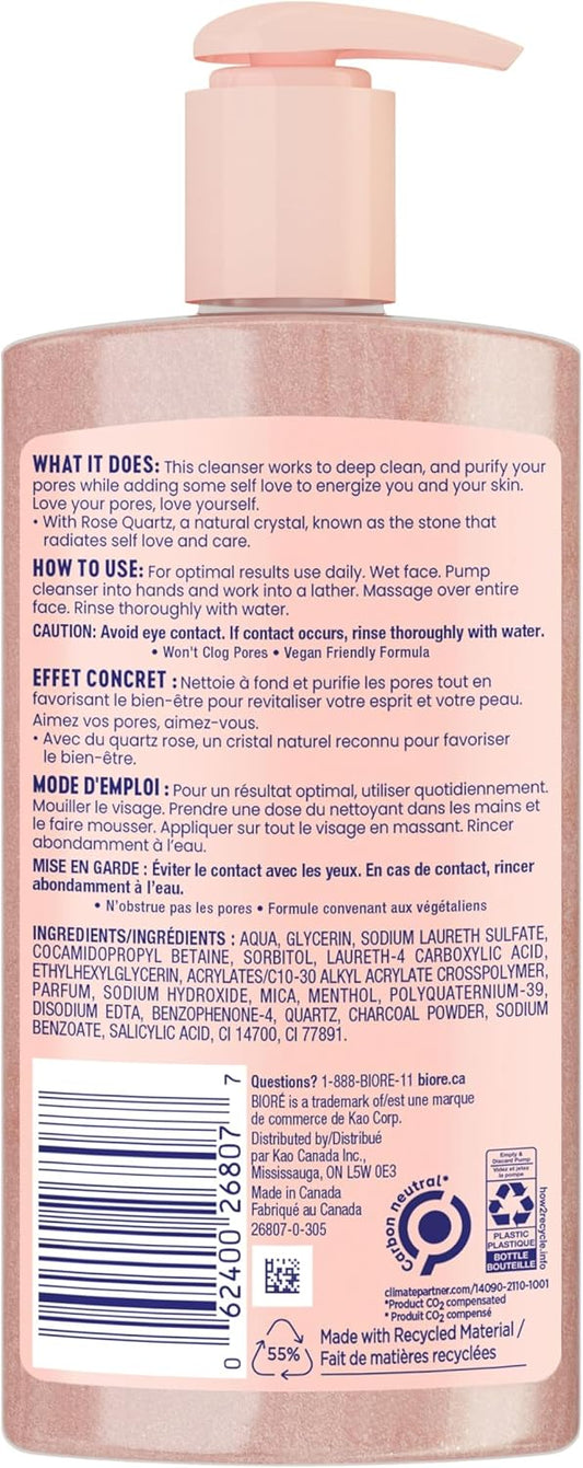 Bioré Rose Quartz + Charcoal Daily Purifying Cleanser, Face Wash for Oily Skin (200 mL) | Pink, Packaging May Vary