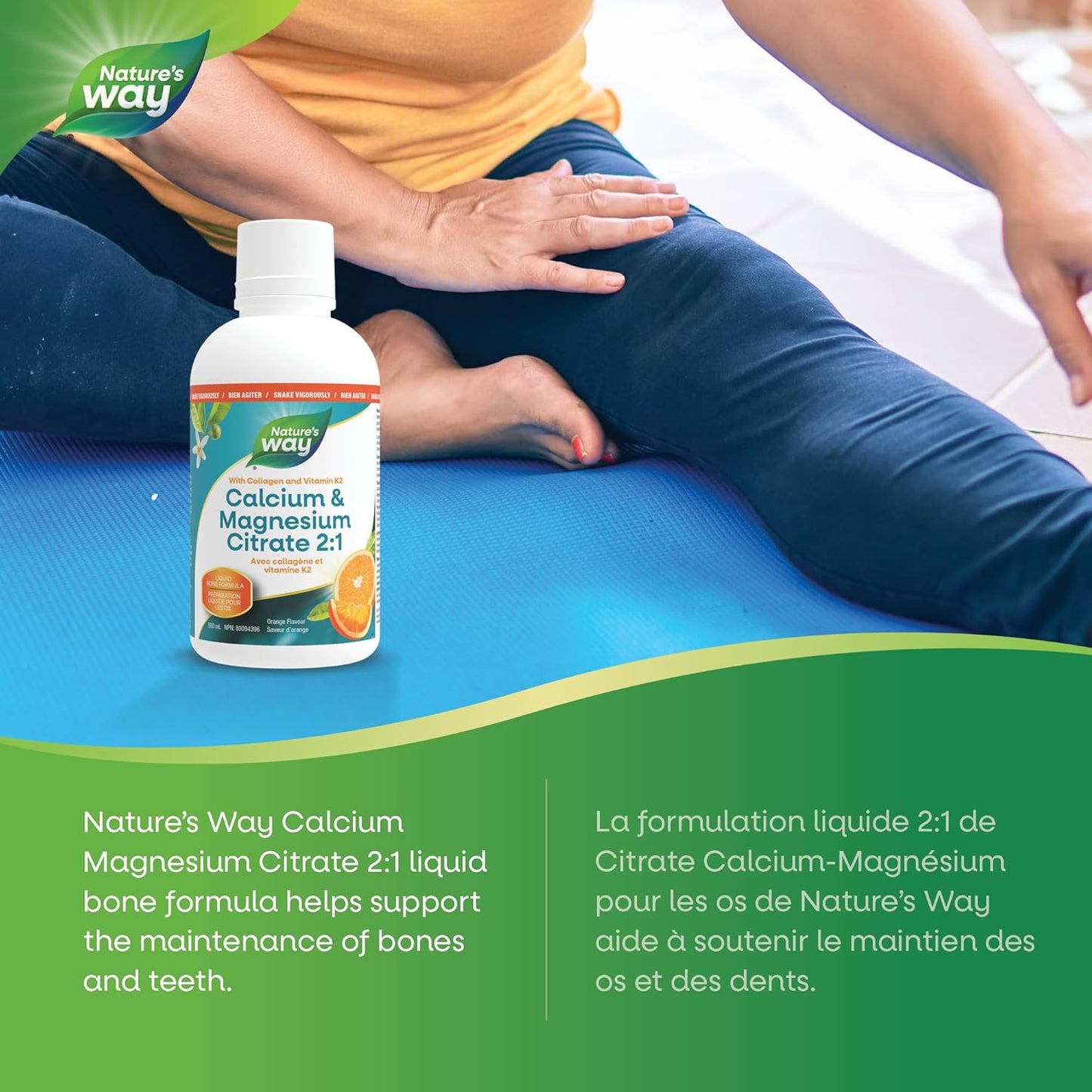 Nature's Way 檸檬酸鈣鎂 2:1 液體補充劑,含維生素 D3、維生素 K2 和膠原蛋白,有助於維持骨骼和牙齒健康,橙子味,500 毫升