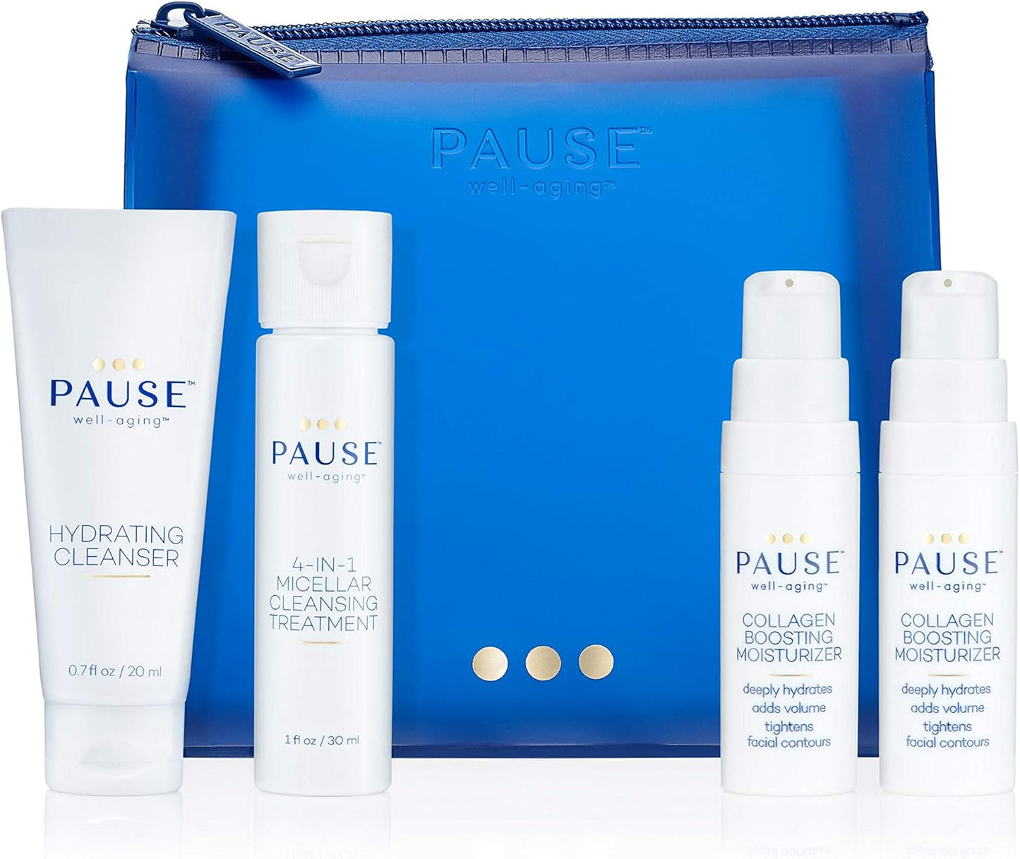 Pause Well-Aging Discovery Kit 0.7oz Hydrating Cleanser, 1oz 4-in-1 Micellar Cleansing Treatment, 2 x 0.17oz Collagen Boosting Mois Unisex 4 Pc