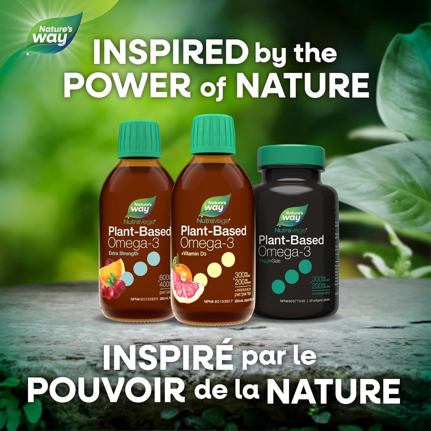 Nature's Way NutraVege+D Plant-based Omega-3, Vegan Vitamin D Supplement, Vegetarian, EPA + DHA from Algal Oil, Grapefruit Tangerine, 200 mL Liquid