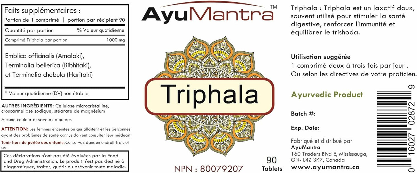 AyuMantra TriphalaTablets 阿育吠陀健康消化天然缓解片 1000 毫克/份 90 片