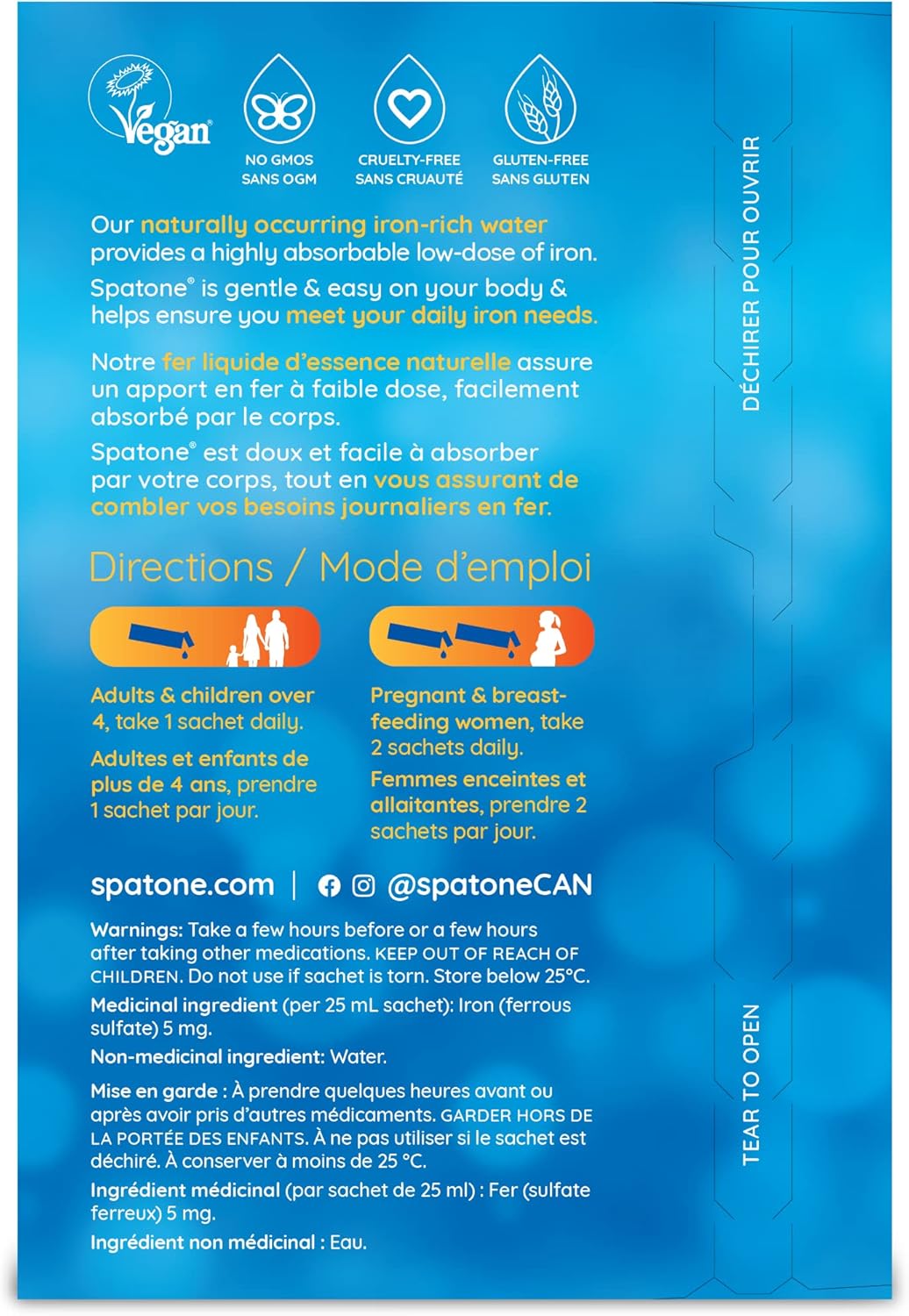 Spatone 100% 天然液態鐵補充劑,原味,純素,減少疲勞,28 袋 x 25 毫升,700.0 毫升(1 包)