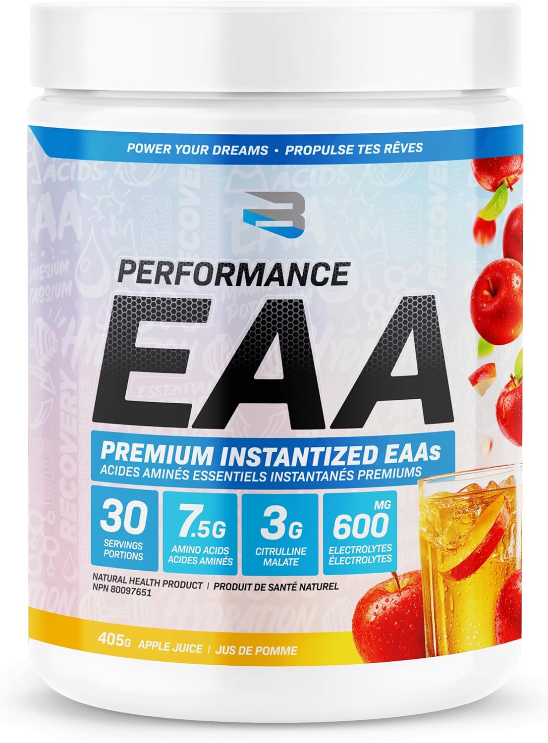 Believe Supplements Performance EAA - Essential Amino Acids Formula | Boost Muscle Recovery, Performance & Hydration | Sugar-Free & Delicious Flavors Available! (30 servings, Apple Juice)