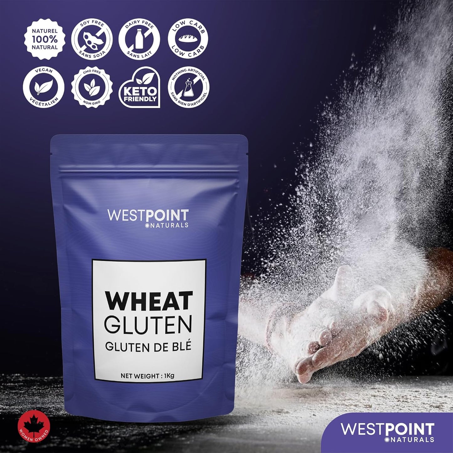 Westpoint Naturals 優質活性小麥麵筋 1 公斤 - 高蛋白,提高彈性,改善質地,天然,非基因改造,適合素食主義者