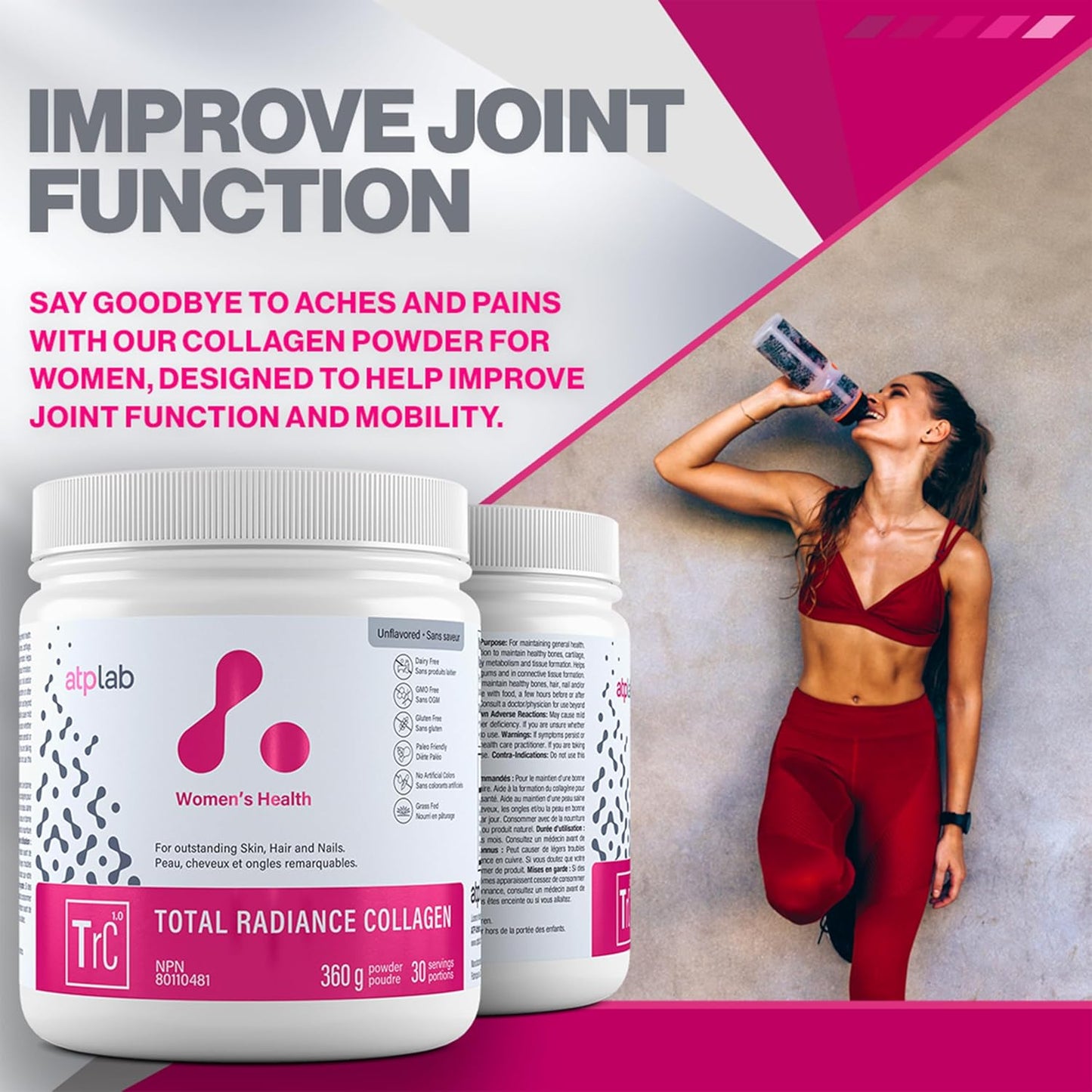 ATP LAB - Total Radiance 胶原蛋白 360g 30 份(原味) - 女士胶原蛋白粉 - 适用于皮肤、头发和指甲 - 女士胶原蛋白补充剂