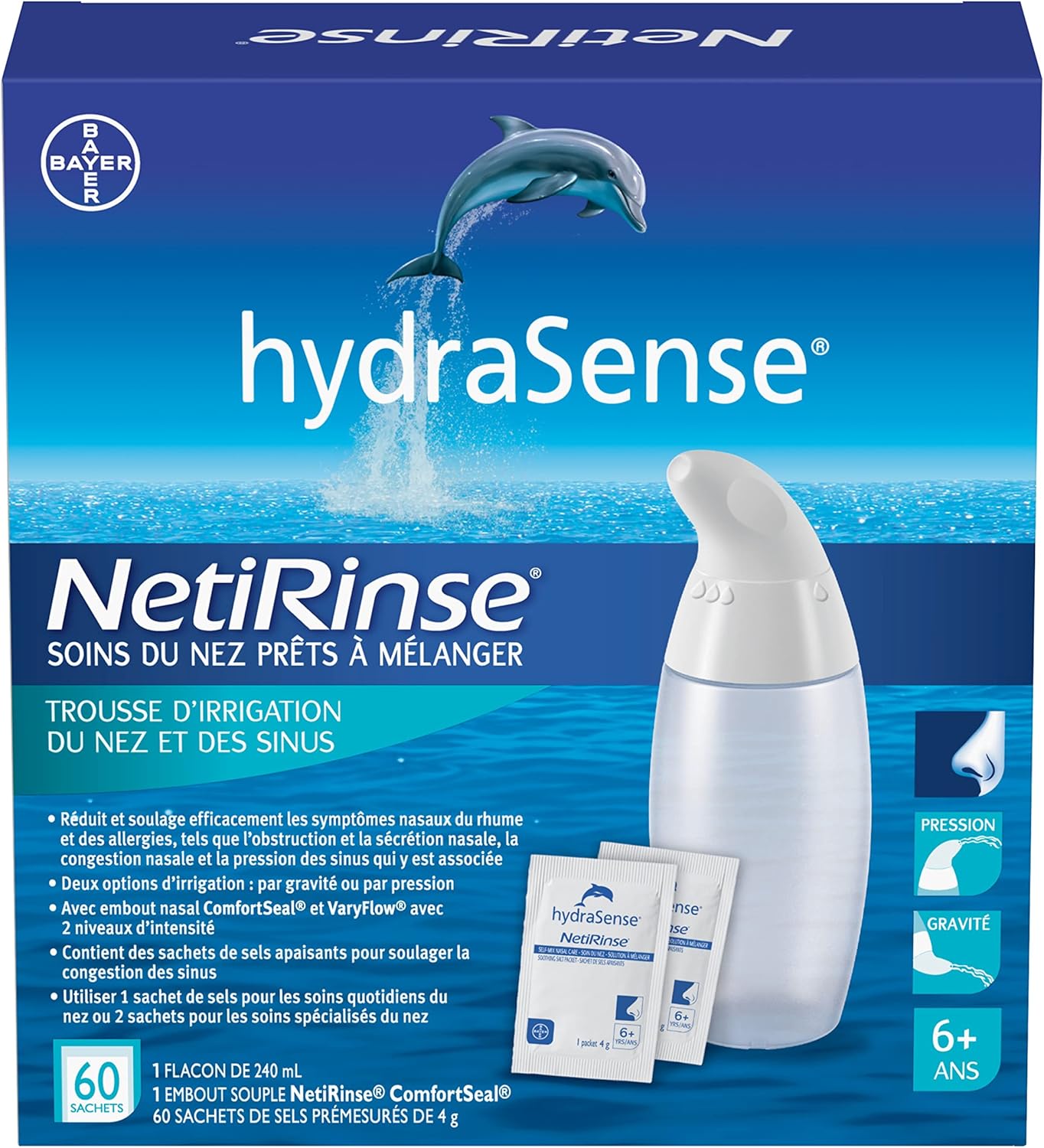 HydraSense NetiRinse 二合一鼻腔和鼻窦冲洗套装,有助于减轻和缓解鼻腔和鼻窦症状,60 片(1 包)