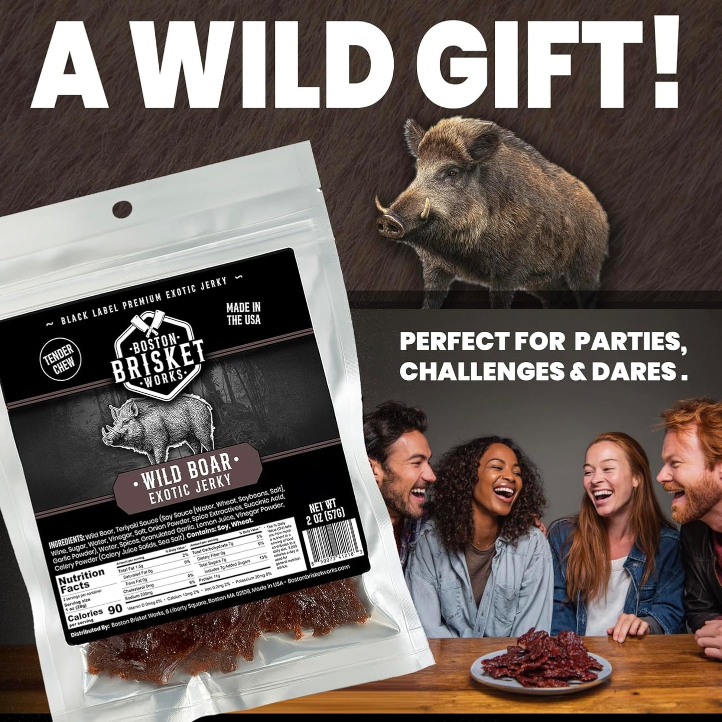Wild Boar Jerky – 2 oz Bag – 100% Real Wild Boar Meat | Handcrafted in Small Batches | Vacuum Sealed | No Fillers, No MSG, No Nitrates | Made by a Small Business