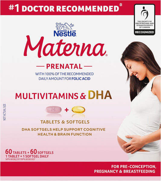 MATERNA 产前复合维生素(含 DHA)组合装,片剂和软胶囊,100% 叶酸每日建议摄入量,127 克