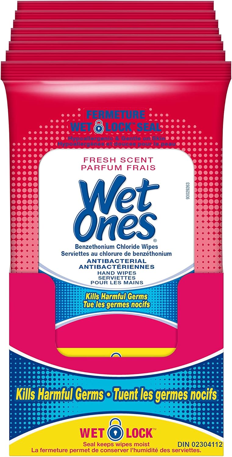 Wet Ones 抗菌濕紙巾,清新香味,濕紙巾,20 片裝(10 片裝)和抗菌濕紙巾,柑橘香味,28 片獨立包裝濕紙巾
