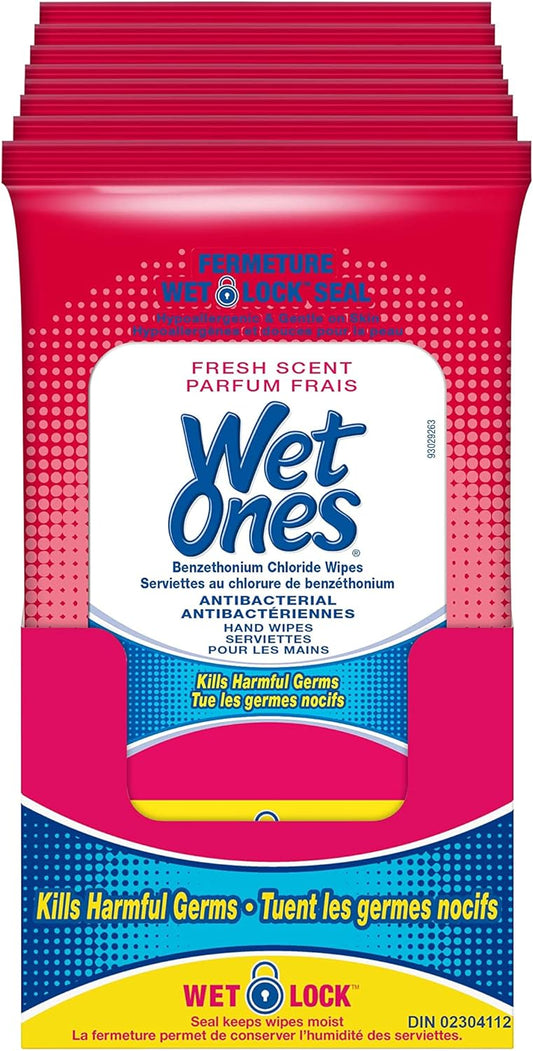 Wet Ones 抗菌湿巾,清新香味,湿巾,20 片装(10 片装)和抗菌湿巾,柑橘香味,28 片独立包装湿巾