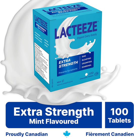 使用 Lacteeze 强效乳糖酶,改善消化,提升舒适度和健康,100 粒装