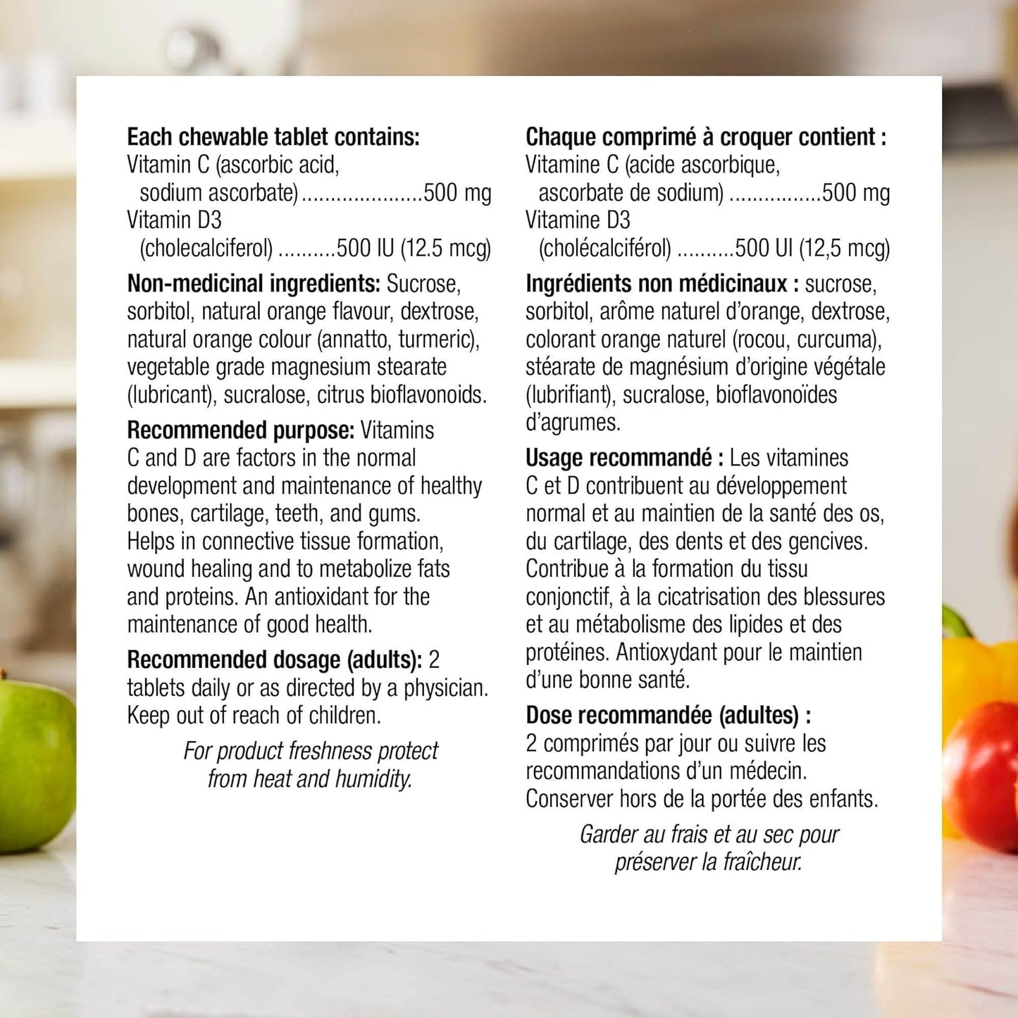 Webber Naturals 维生素 C 加 D3 咀嚼片,每片橙味含 500 毫克维生素 C 和 500 国际单位维生素 D,200 片,支持免疫健康