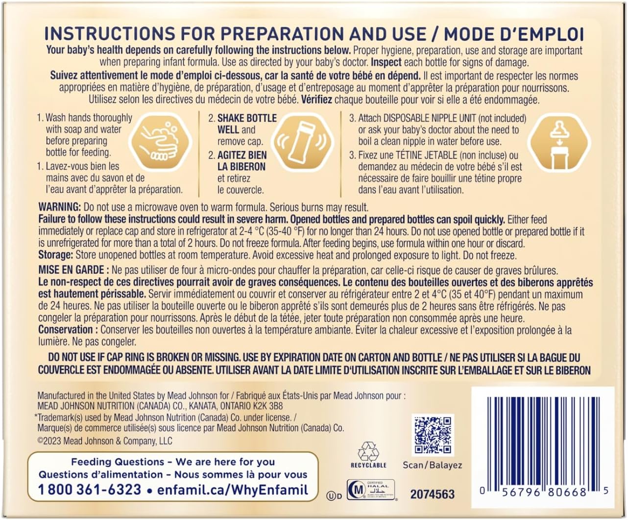 Enfamil A+ NeuroPro 嬰兒配方奶粉,即食配方,含促進大腦發育的 DHA 和 2'FL 以增強免疫力,0-12 個月,6 x 59 毫升