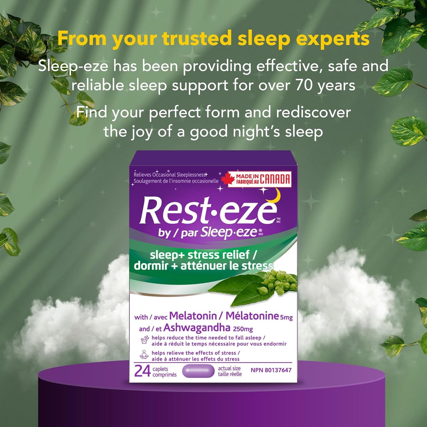 Rest Eze by Sleep Eze, Sleep + Stress Relief, 24 Caplets, Made in Canada