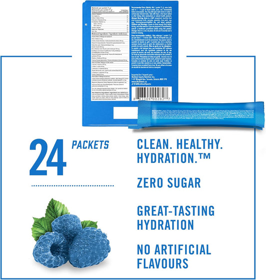 BioSteel Hydration Mix, Proudly Canadian - Great Tasting Hydration with Zero Sugar, and No Artificial Flavours or Preservatives, Blue Raspberry Flavour, 24 Single Serving Packets