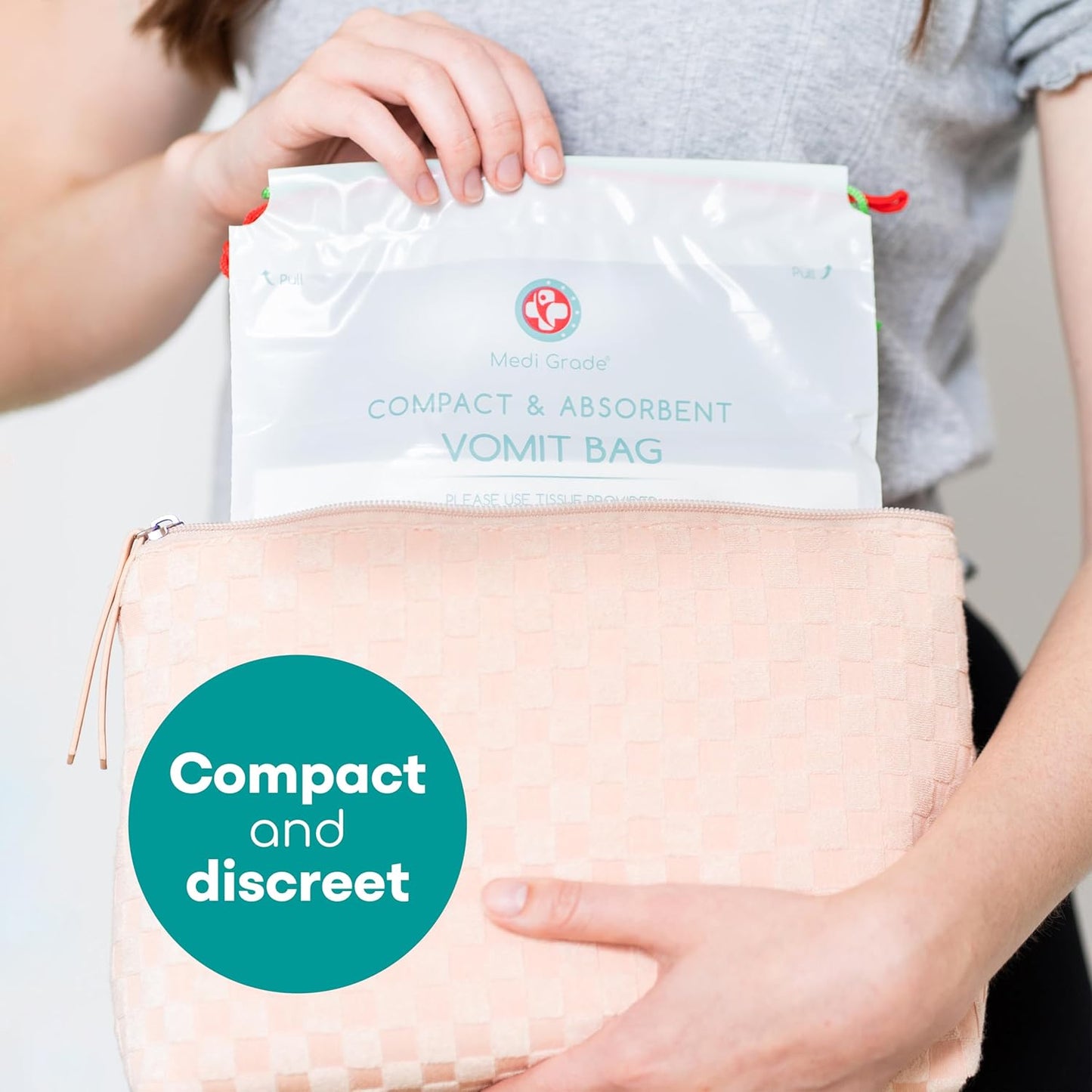 成人和儿童适用的中级吸收性一次性呕吐袋,22 件 - 旅行必备防漏呕吐袋,配有纸巾,可将呕吐物变成凝胶并防止异味 - 钱包必备旅行装呕吐袋