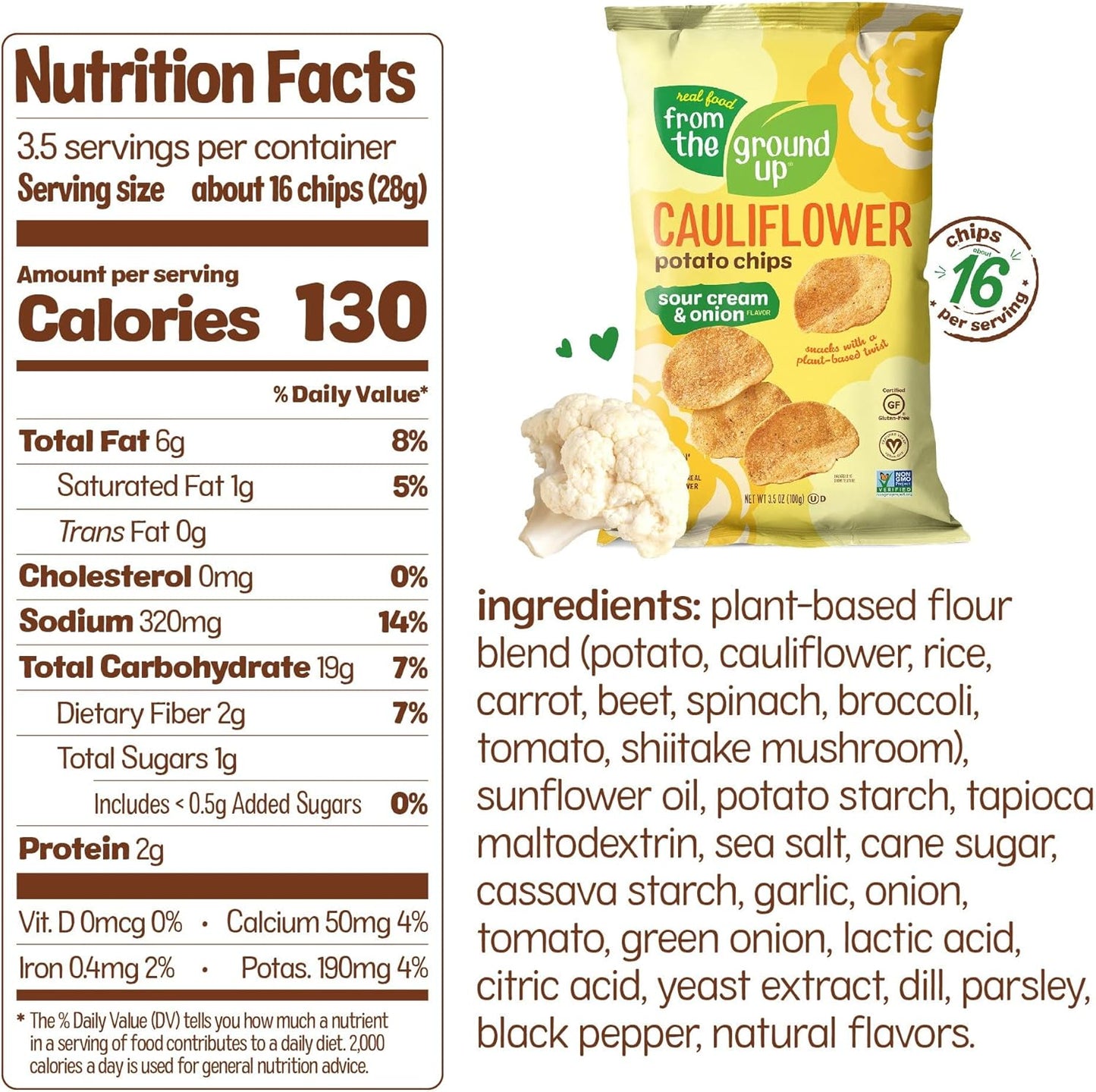 从头开始 - 花椰菜薯片 酸奶油洋葱味 12 x 3.5盎司