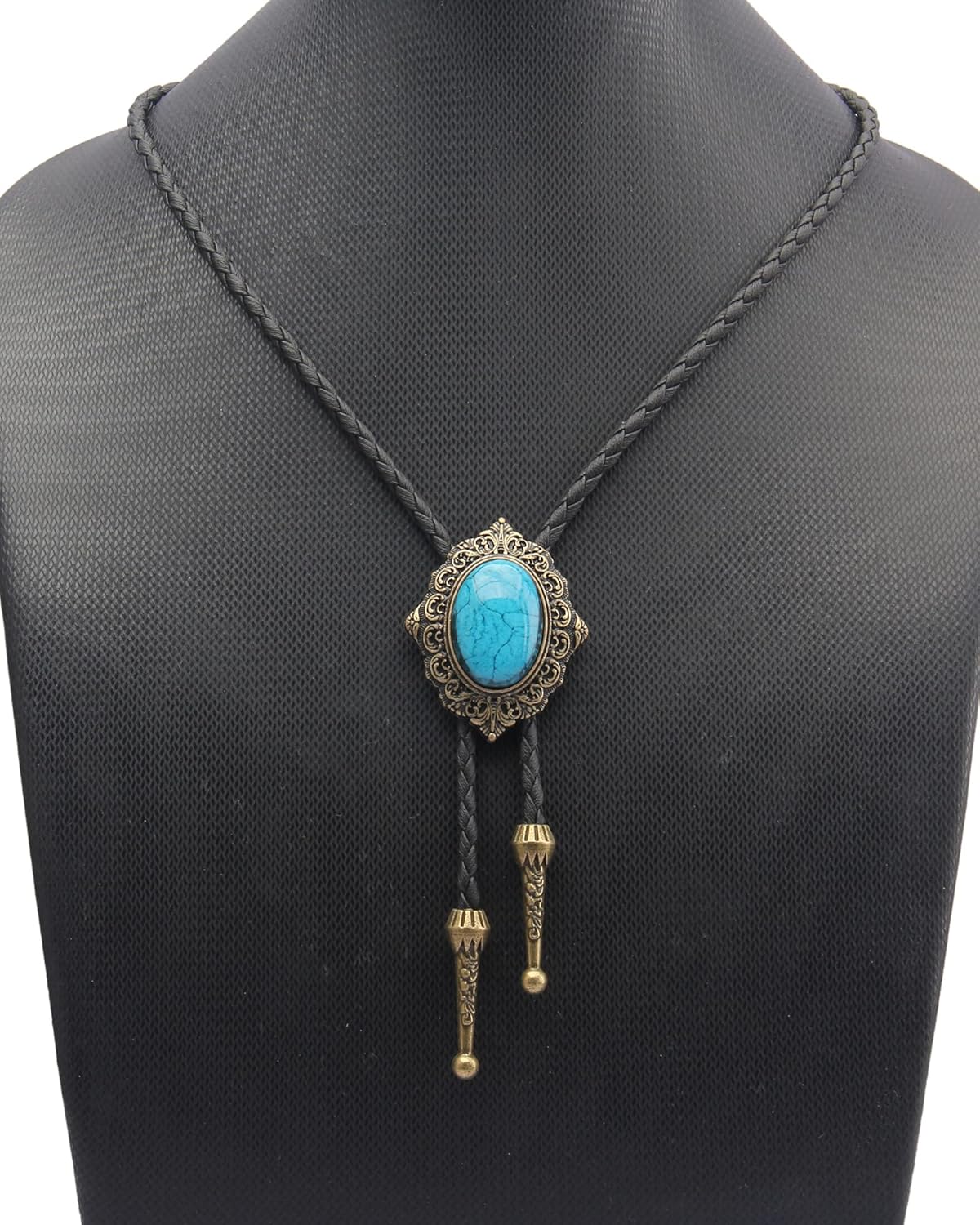 Joxevyia - 绿松石男士波洛领带西部牛仔领带男女通用配饰伴郎礼物,Jbl007-turquoise-gold,Único