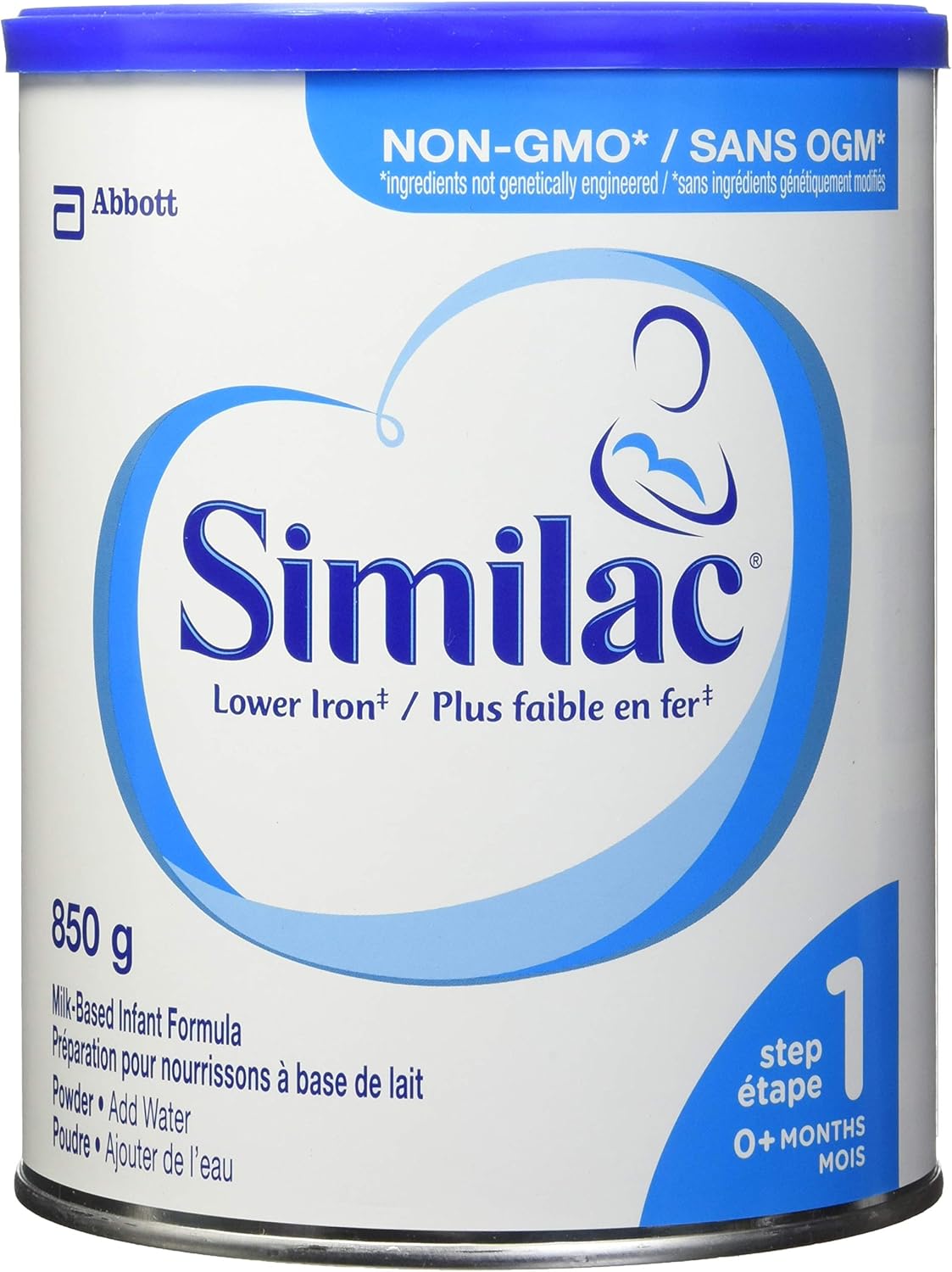 Similac 低鐵非基因改造嬰兒配方奶粉,850 克,0 個月以上