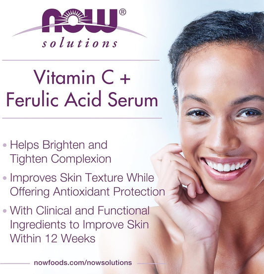 NOW Solutions, Vitamin C Serum Plus Ferulic Acid, Skin Brightening and Tightening, Highly Concentrated, 30mL