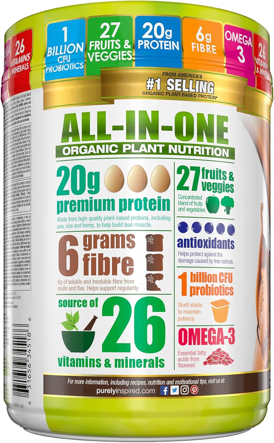 Purely Inspired Meal Replacement Shake, Vegan Protein Powder Purely Inspired Organic All In One Plant Based for Women & Men Organic Vegan Friendly, Chocolate (10 Servings)