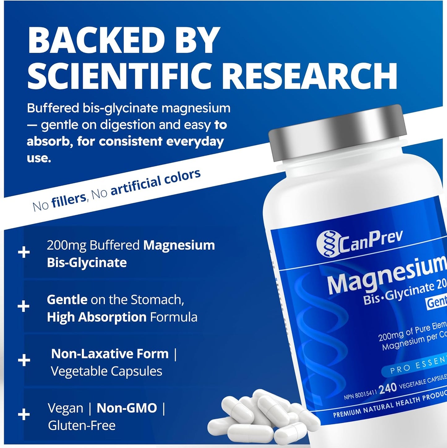CanPrev 純雙甘氨酸鎂 200 毫克,240 粒素食膠囊,240 天供應量 - 溫和呵護胃部 - 雙甘氨酸鎂補充劑 - 元素螯合複合物,有助於放鬆和肌肉舒適