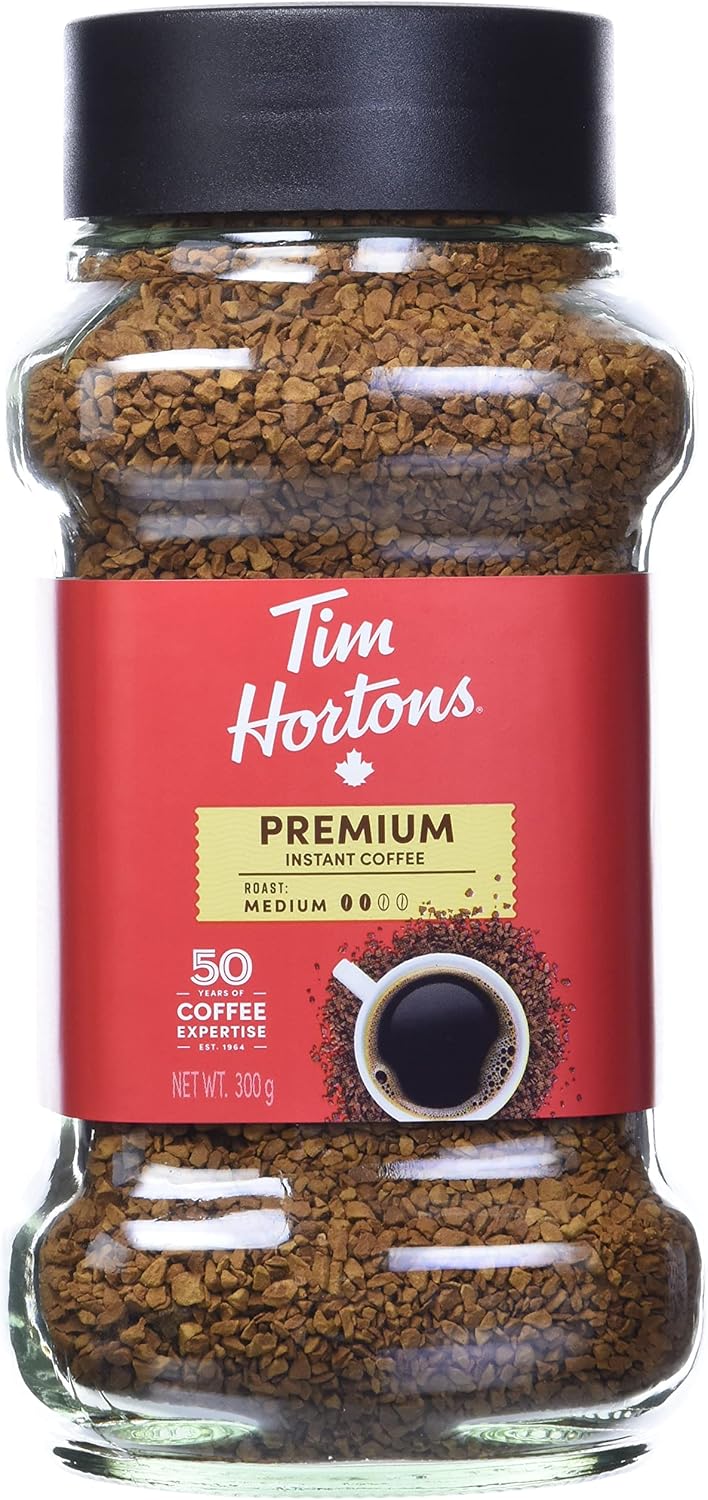 Tim Hortons 中度烘焙速溶咖啡,100% 哥伦比亚,300 克罐装 & 热巧克力饮料混合装,原味,500 克罐装