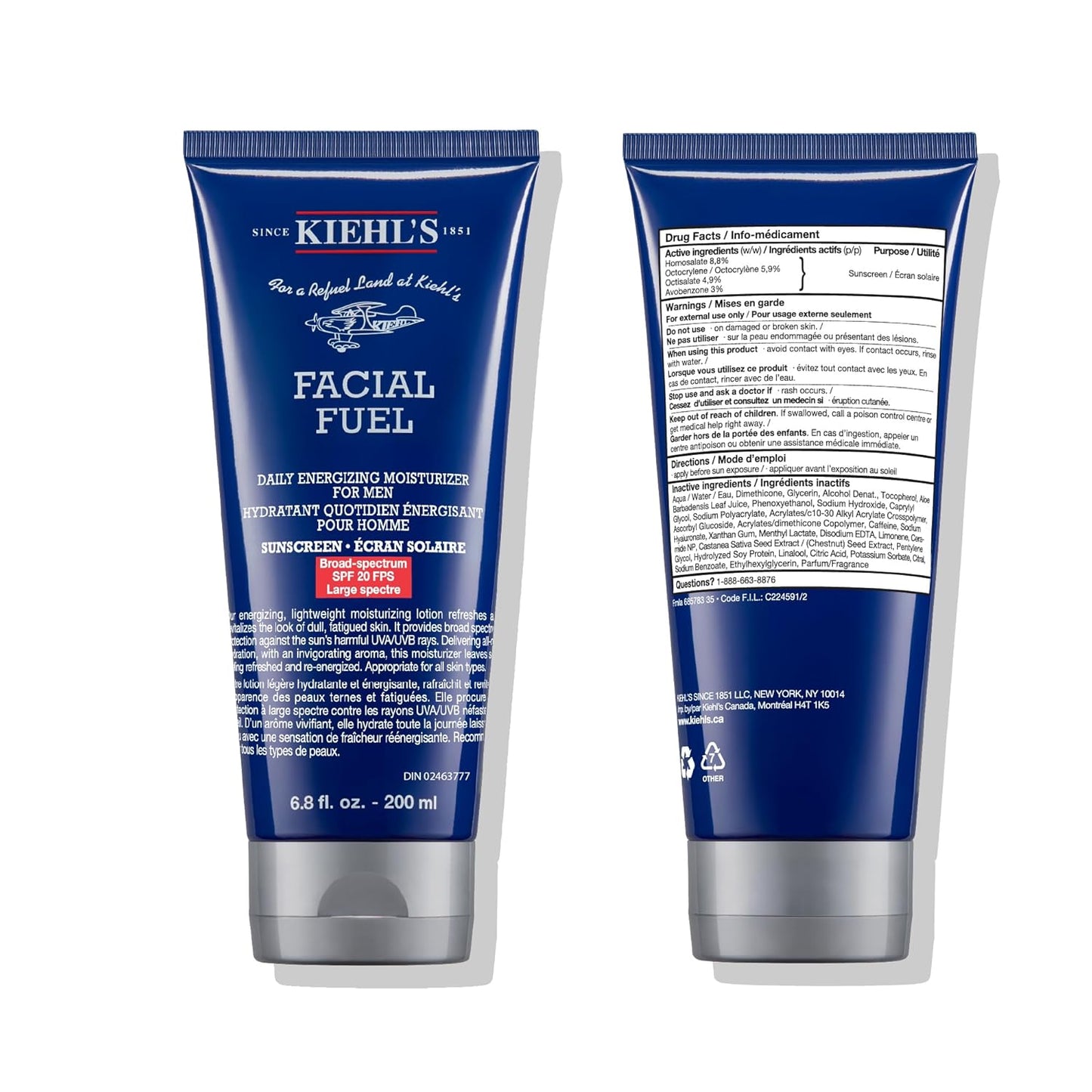 Kiehl's Facial Fuel Moisturizer with SPF 20 for Men, Energizing Face Moisturizer for Dull Skin, Non-Greasy Feel, Hydrating Lotion & Broad Spectrum Sunscreen, with Caffeine & Vitamin C
