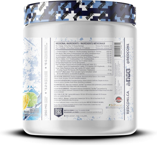 REDCON1 Total War Pre Workout Powder, Arctic Ice - Beta Alanine + Citrulline Malate Vegan & Keto Friendly Preworkout for Men & Women with 250mg of Caffeine - Fast Acting HMB (30 Servings)