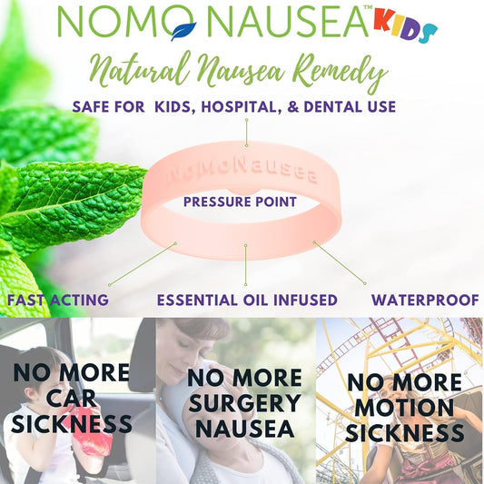 NOMO Child Motion Sickness Bracelet Nausea Sea Bands Kids | Travel Sickness Wrist Bands with Peppermint & Acupressure Car Sick Bands | 30-Second Nausea Relief | Petite to Small | Tan | Pack of 2