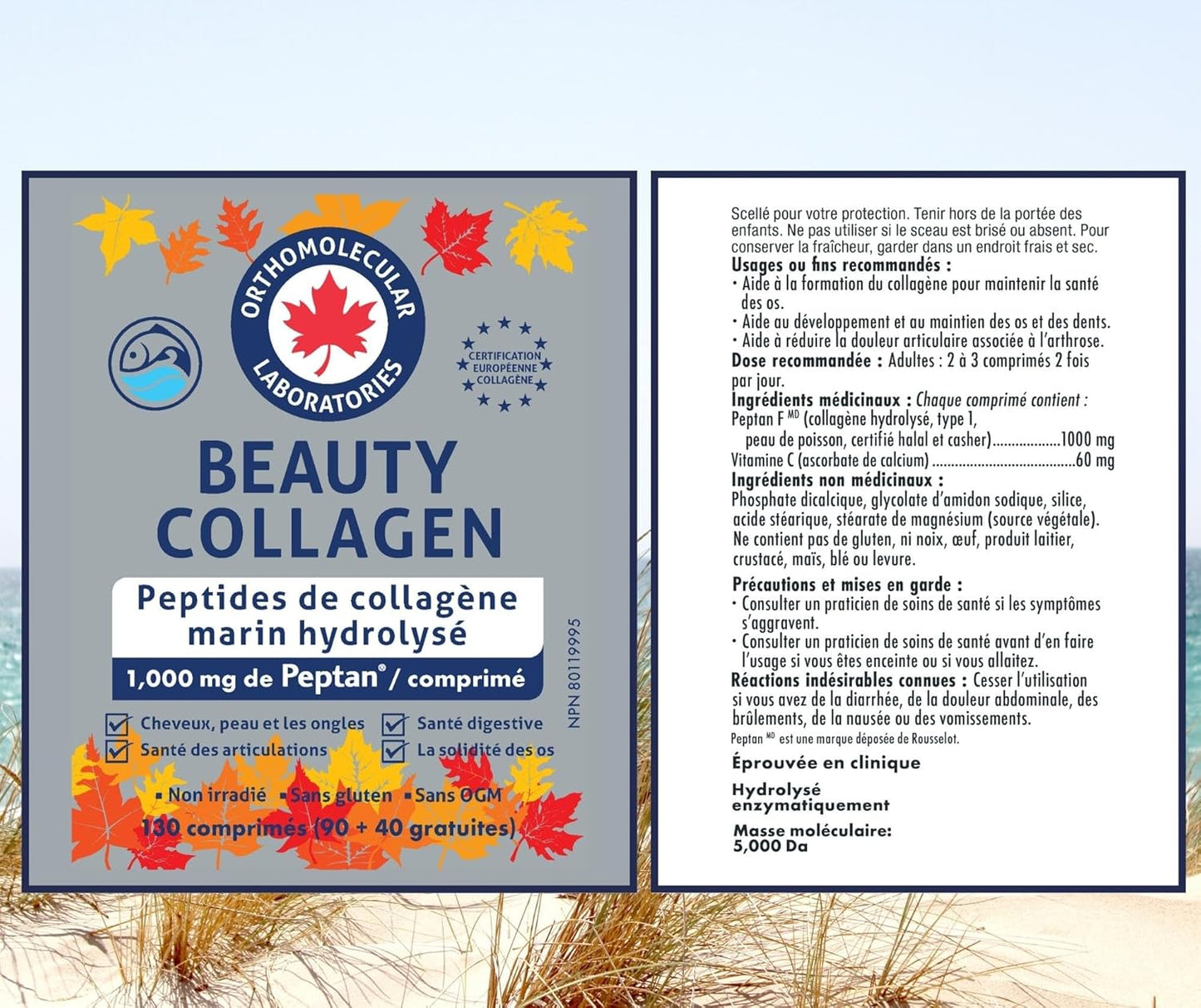 Orthomolecular Laboratories - Beauty Collagen Hydrolyzed Marine Collagen Peptides 1000mg, 130 Tablets 32-Day Supply - Vitamins for Bone Strength, Digestive Health, Joint Health, Hair, Skin and Nails