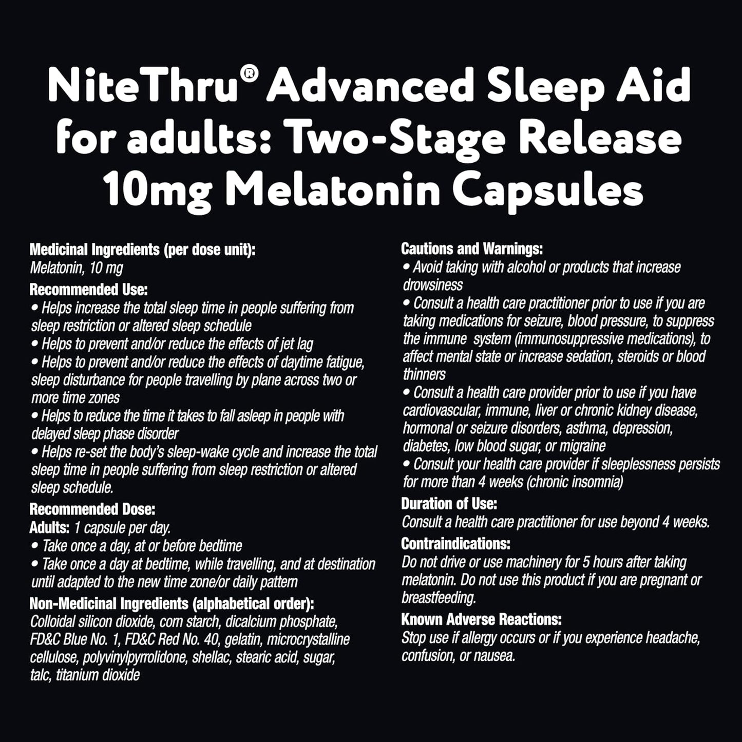 NiteThru 成人高级睡眠辅助剂,定时释放褪黑激素,快速起效并持续一整夜,10 毫克褪黑激素,30 粒胶囊