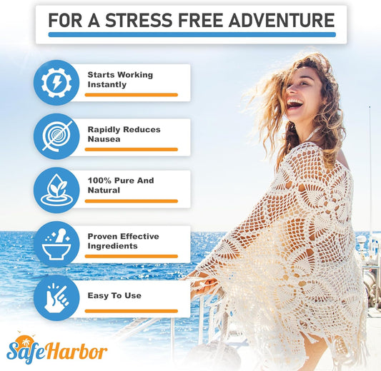 SafeHarbor Motion Sickness Patches | Anti Nausea Patches for Your Cruise Essentials | Natural and Non Drowsy Sea Sickness Patches for Cruise, Car Sickness, Flying and More (50 Count, 50, Count)