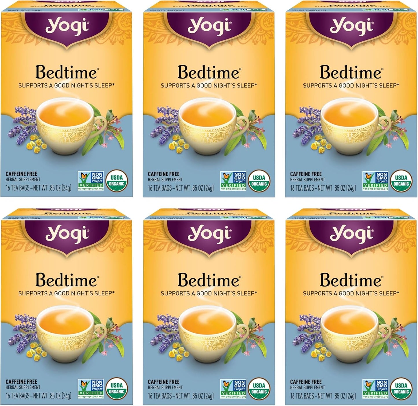 Yogi Tea Organic Bedtime - Herbal Supplement, 16 Count per Box (Pack of 6), Bedtime Herbal Tea, 96 Count