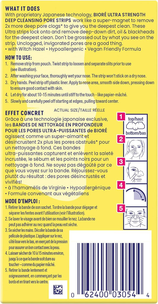 Bioré Ultra Deep Cleansing Pore Strips for Instant Pore Unclogging and Blackhead Removal (6 Count)