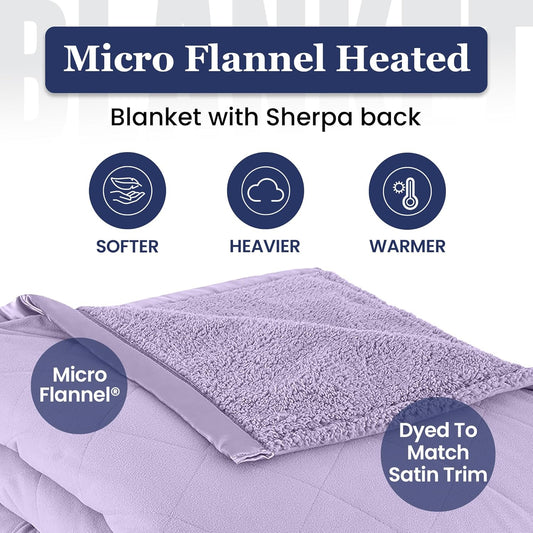 Thermee Micro Flannel Sherpa Electric Blanket, Twin, Lilac