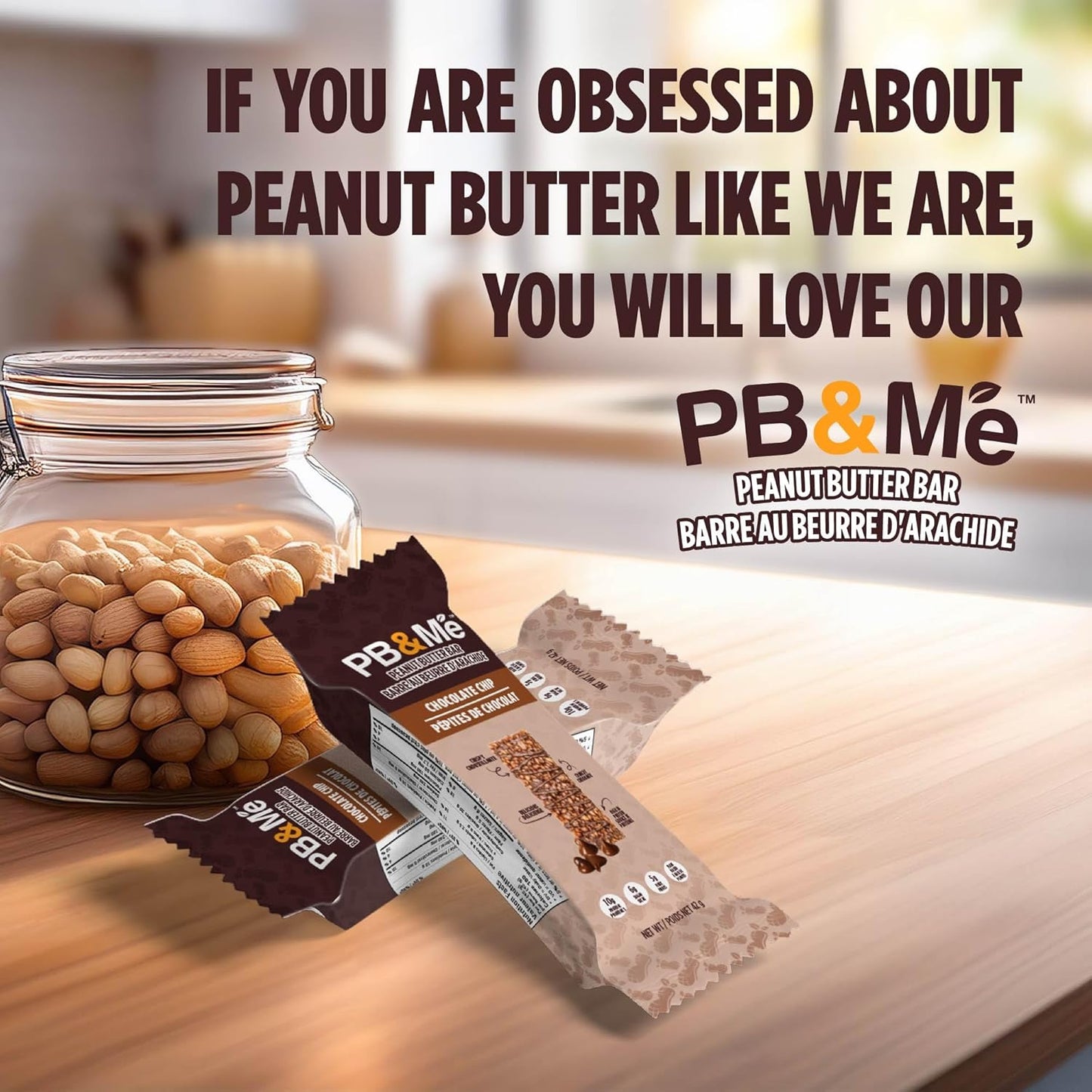 PB&Me Peanut Butter Protein Bars –Chocolate Chip, 10g Protein, Low Sugar, High Fiber, No Artificial Sweeteners or Preservatives, Meal Replacement, 5-Pack, Snack Bars for Work, Gym & Travel