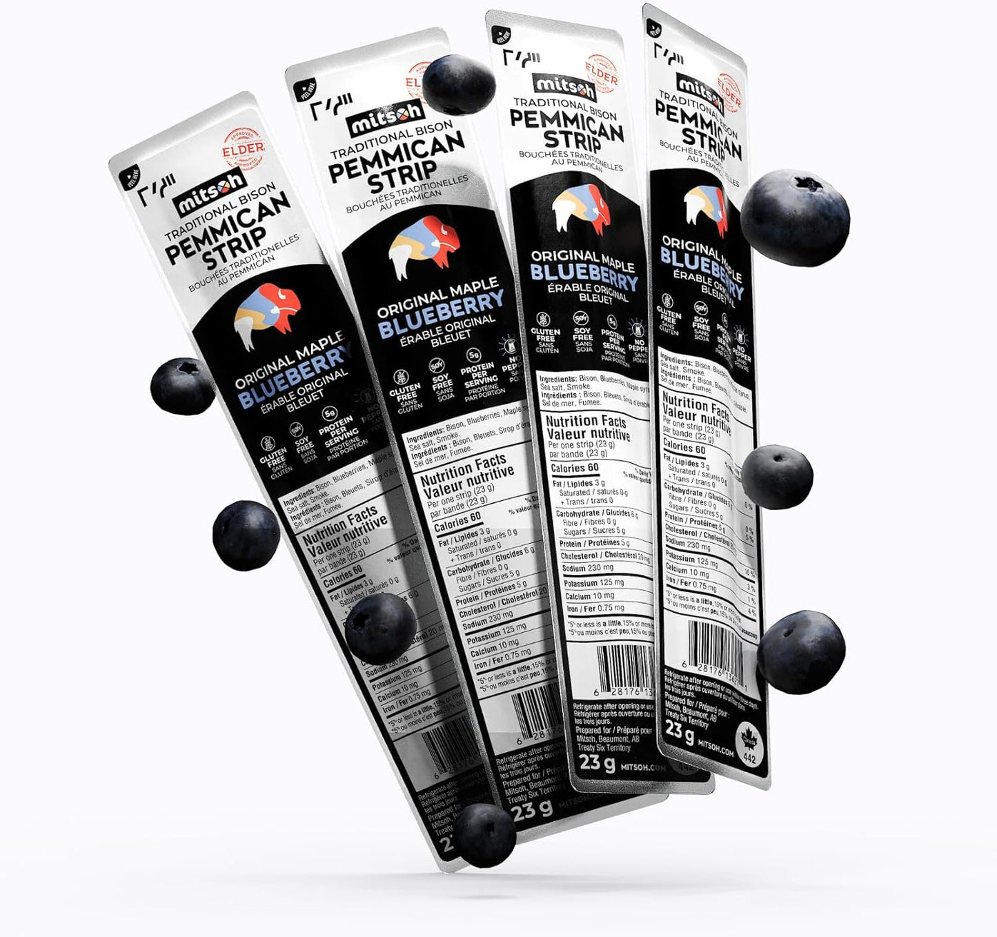 Bison Blueberry Pemmican Meat Snack | Indigenous Superfood | Made w/Grass-Fed Bison | Canadian, Indigenous-Owned | High Protein, Gluten-Free, Soy-Free, 4-Pack