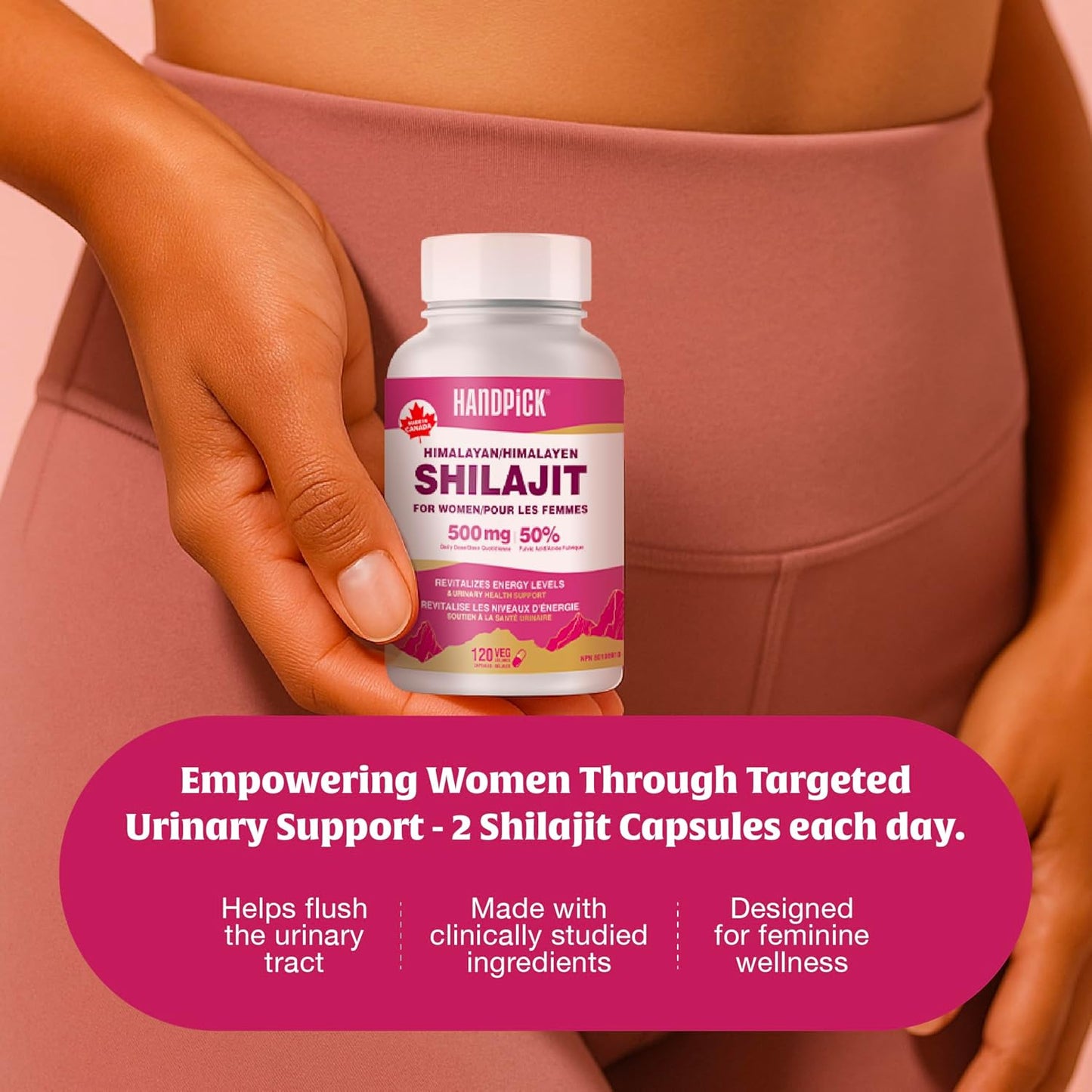 HANDPICK Shilajit Capsules for Women | 500mg per Serving with 50% Fulvic Acid, 120 Easy to Swallow Capsules | Pure Himalayan Shilajit for Women | Revitalize Energy Levels | Made in Canada