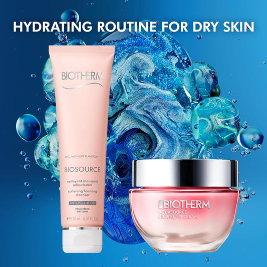 Biotherm Dry Skin Duo with Cantella Asiatica and Salicylic Acid, Including Biosource Softening Foaming Cleanser and Aquasource Face Cream, Moisturizing for Dry Skin