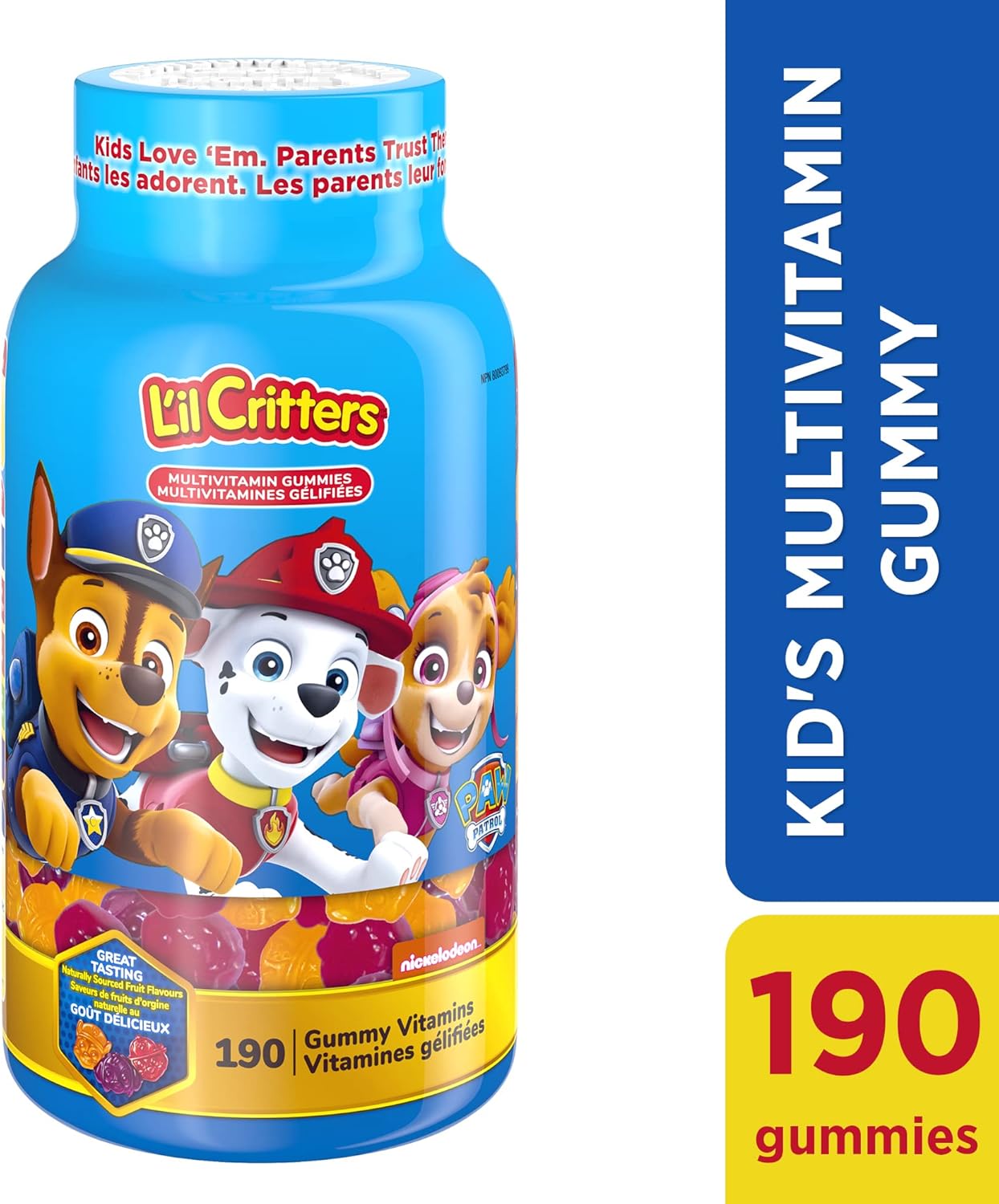L'il Critters Paw Patrol 儿童复合维生素软糖,11 种必需营养素,天然色素和 5 种美味口味,190 粒(3 个月用量),包装可能有所不同