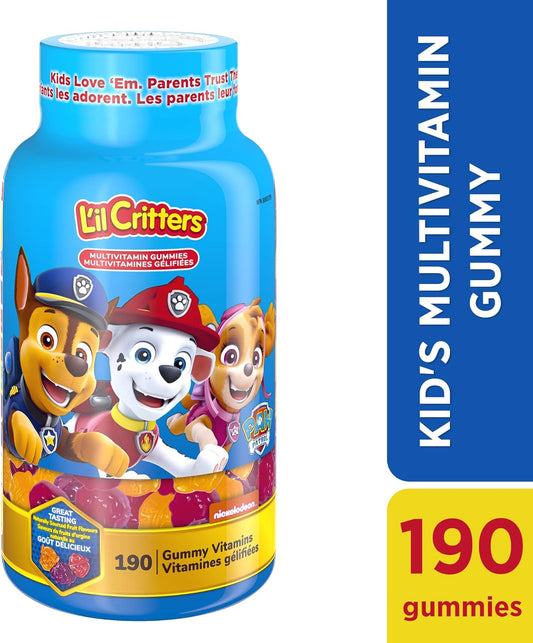 L'il Critters Paw Patrol 儿童复合维生素软糖,11 种必需营养素,天然色素和 5 种美味口味,190 粒(3 个月用量),包装可能有所不同